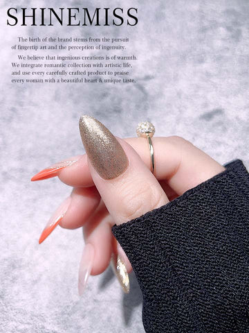 Short Press on Almond Nails Handpainted with Heart Shinemiss 0011HP015