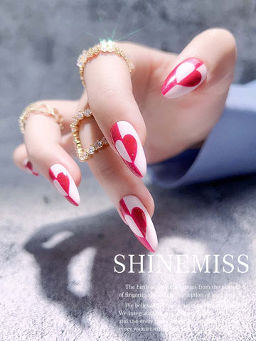 Cute Heart Shapes 100% Handpainted Nails Girl Heart Shinemiss 0160HP023