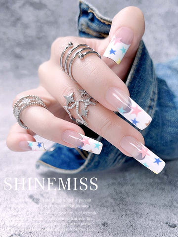 French Stars Nails Shinemiss Coffin shapes French Tips Shinemiss 0165Fr017