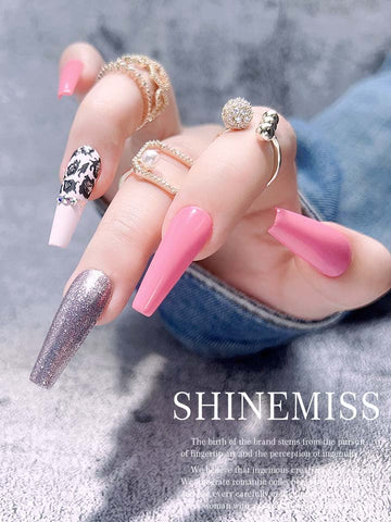 Coffin Tips Medium Pink Panther Shinemiss Women Nails 0172Sh030