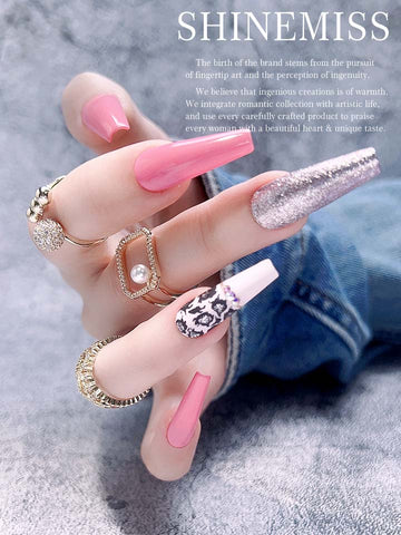 Coffin Tips Medium Pink Panther Shinemiss Women Nails 0172Sh030