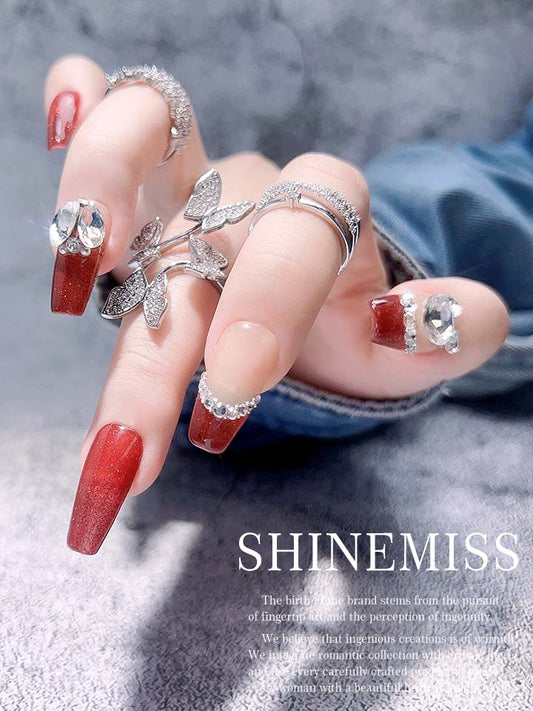 Reusable Nails Silver Rabbit Coffin Shape Shinemiss 0173Rh018