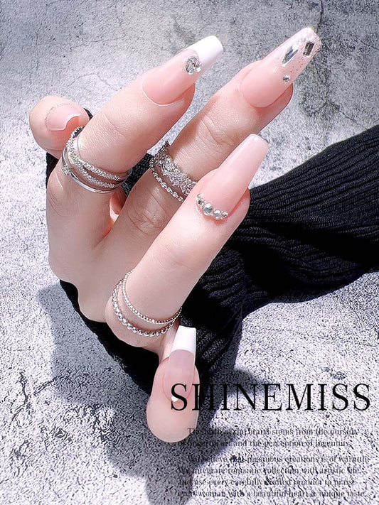 French Style with Rhinestones Short Nails Flower Fairy Shinemiss 0177Rh007