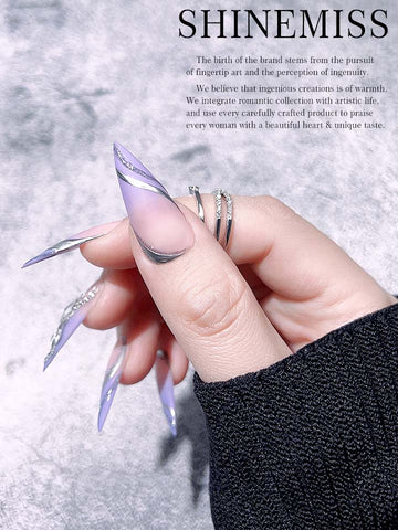 Stiletto Purple Nails with Rhinestones  Femme Fatale Shinemiss 0182Rh008