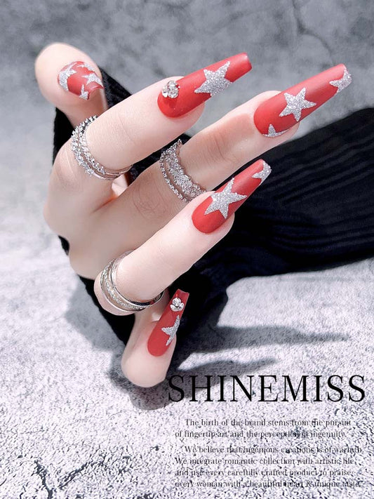 Custom Medium Shinning Nails with Star & Moon Shinemiss 0204Sh028