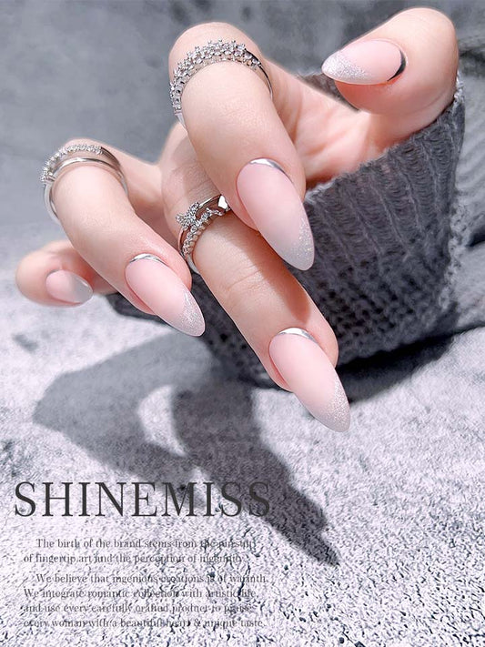 Short Nails Press on Almond Nails Rainbow Cateye Shinemiss 0022Fr016