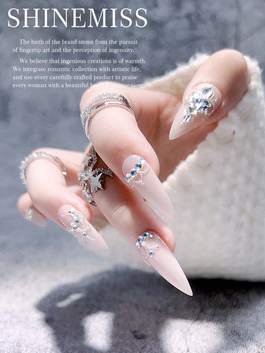 Flower Marriage Nails for Wedding Stiletto Shape Shinemiss 0225Rh011