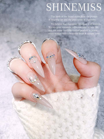 Flower Marriage Nails for Wedding Stiletto Shape Shinemiss 0225Rh011