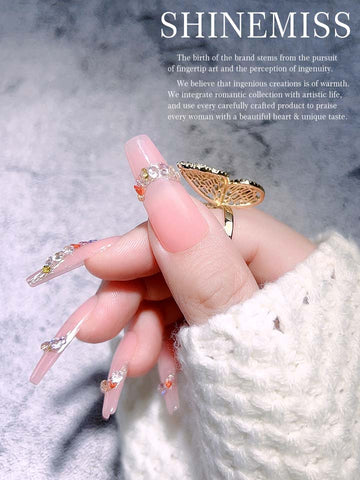 Luxury Nails Zircon Shinemiss Spring Breeze Pink Press ons Shape 0239Zi007