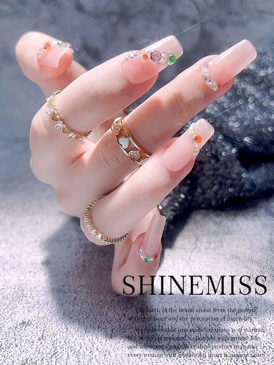 Customed Luxury Nails with Zircon Shinemiss Zindai Peaches 0241Zi009