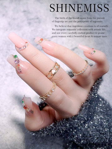 Customed Luxury Nails with Zircon Shinemiss Zindai Peaches 0241Zi009