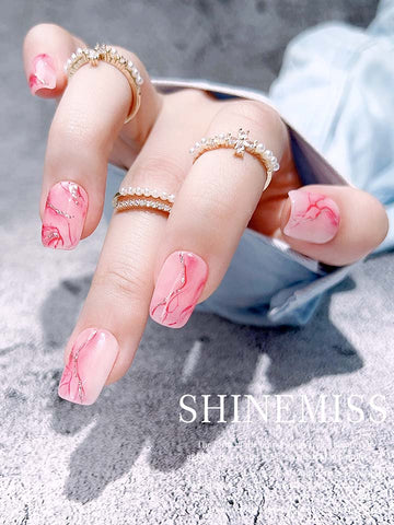 Cute Short Square Nails  for Spring Pink Blooming Shinemiss 0266Bl004