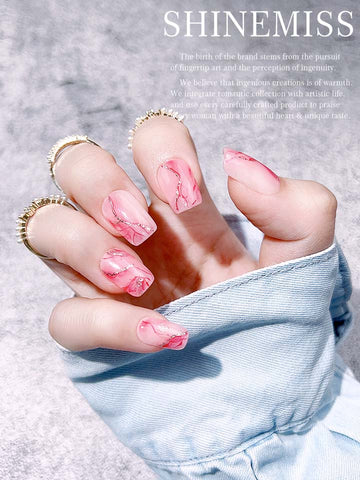 Cute Short Square Nails  for Spring Pink Blooming Shinemiss 0266Bl004