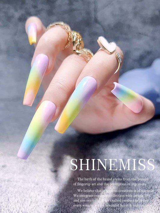 Colorful Nails Long Coffin Tips Midsummer Light Year Shienmiss 0040Gr001