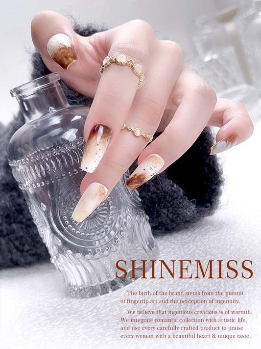 Shinemiss Custom Press on Blooming Nails Oatmeal Latte 0010BlDT001