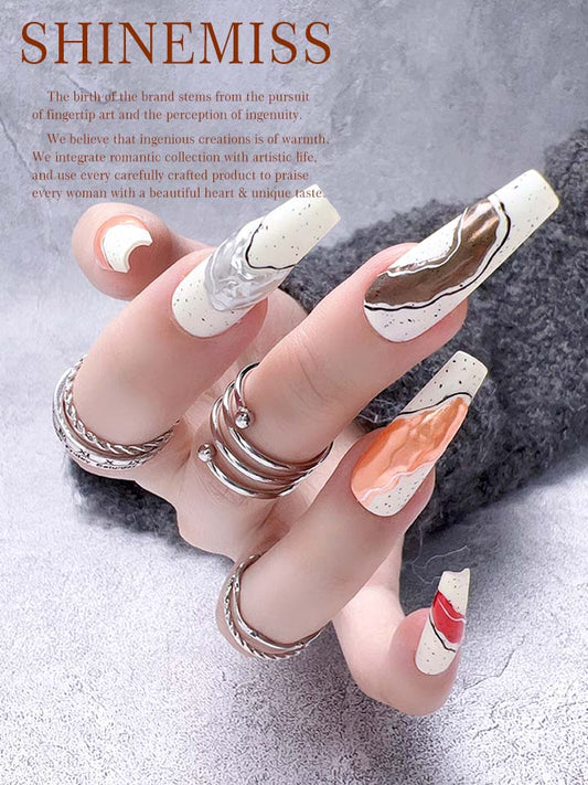 Shinemiss Custom Coffin Nails Hand painting Press on Meet Nordic 0012HPZT003