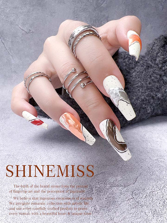 Shinemiss Custom Coffin Nails Hand painting Press on Meet Nordic 0012HPZT003