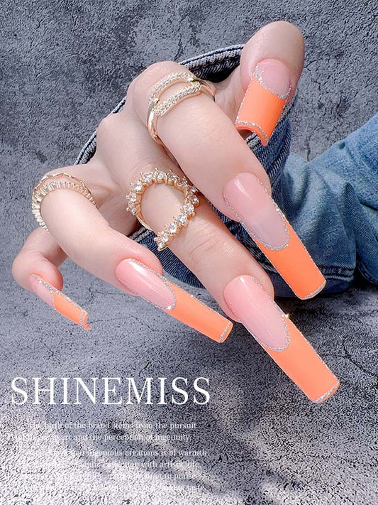 Custom Press on Hermes Inspo Orange Nails Shinemiss 0137FrCF003