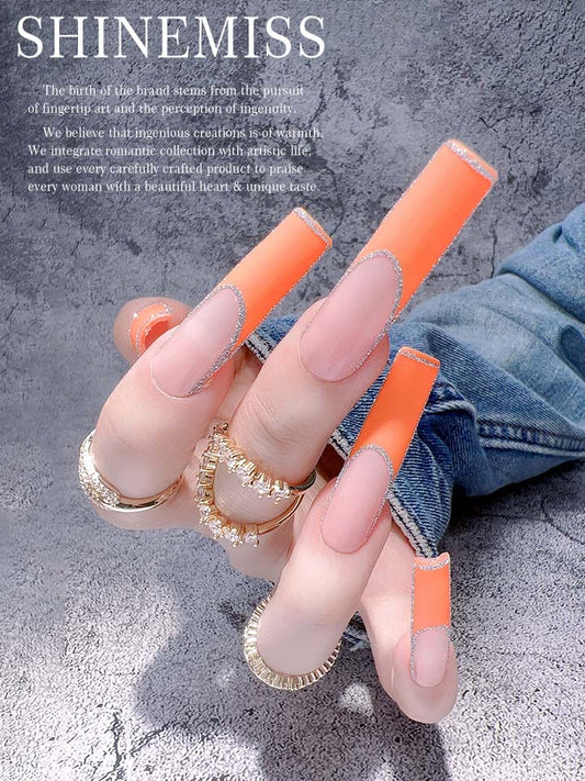 Custom Press on Hermes Inspo Orange Nails Shinemiss 0137FrCF003