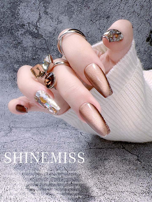 Shinemiss Cateye Nails Reusable Press on Luxury Champagne 0141CEDT007