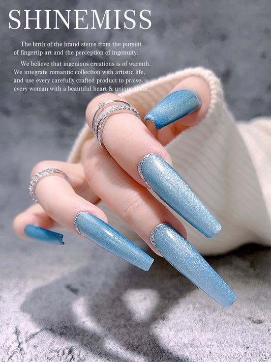 Shinemiss Cateye Press-on Nails Custom Ice Blue Cateye0143CECT001