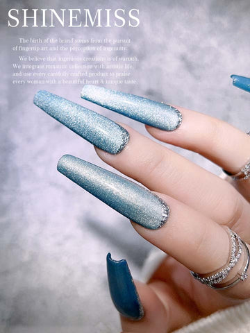Shinemiss Cateye Press-on Nails Custom Ice Blue Cateye0143CECT001