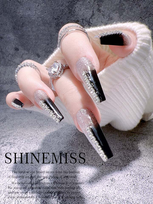 Medium Gradient Nails Coffin Shape Shinemiss Black Swan 0145ShZT004
