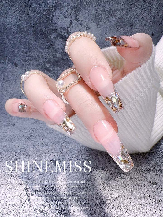 French Style Nails Pink Presson French Sequins Shinemiss 0148FrZT001