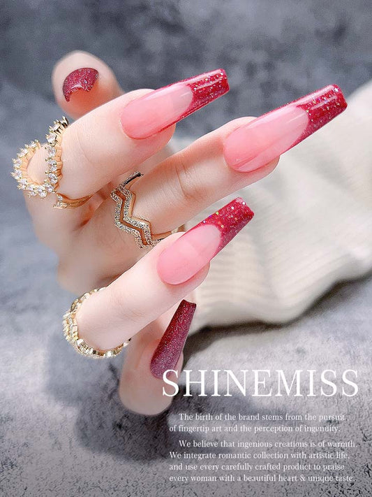 Hand Painted Lovely Nails 2023 Cherry French Press on Shinemiss 0168FrZT003