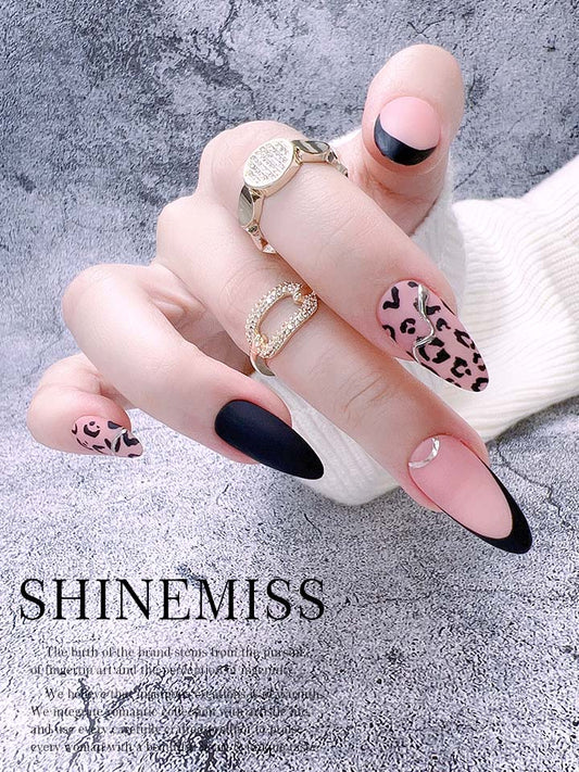 Spring Nails Short Almond Press on Pink Leopard Shinemiss 0174APDX001