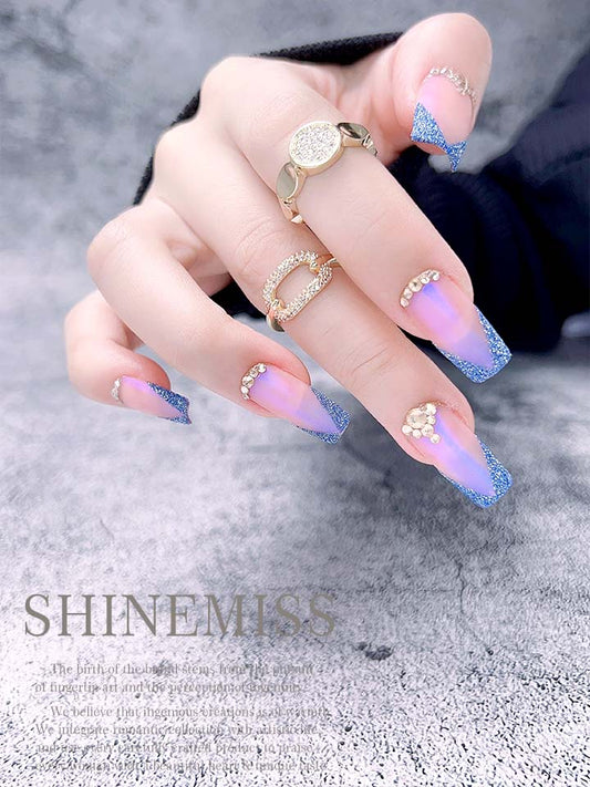 Gradient Nails Inlayed with  Rhinestone Shinemiss Glitter & Rhinestone 0019Rh001