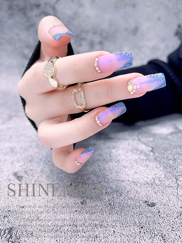 Gradient Nails Inlayed with  Rhinestone Shinemiss Glitter & Rhinestone 0019Rh001