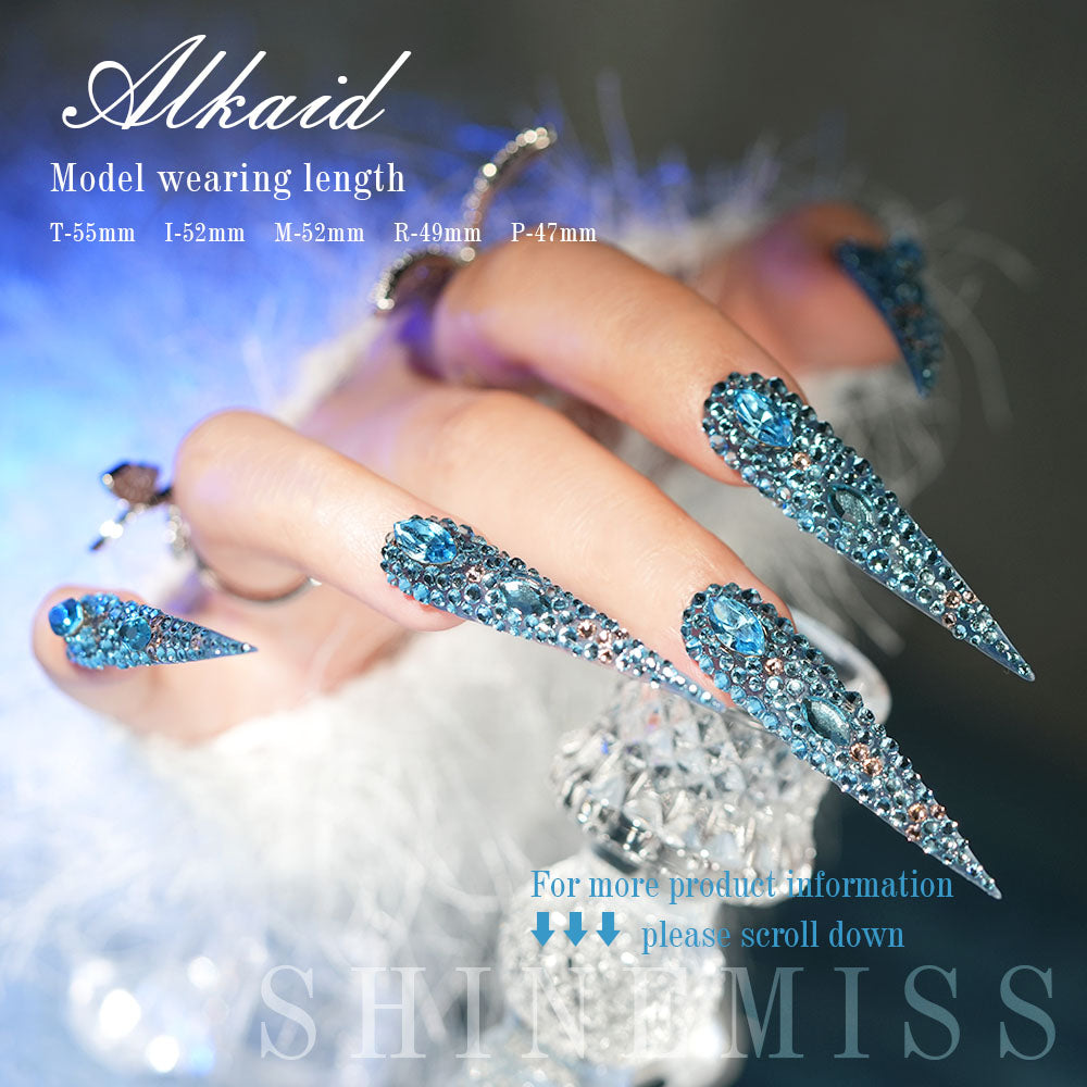 Blue Stiletto Press on Nails Long Shinemiss Alkaid 0221Sw016