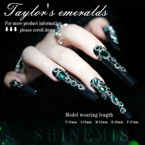 Long Square Press on Nails Green Diamond Custom Nails Shinemiss Ice Elf 0224Sw019