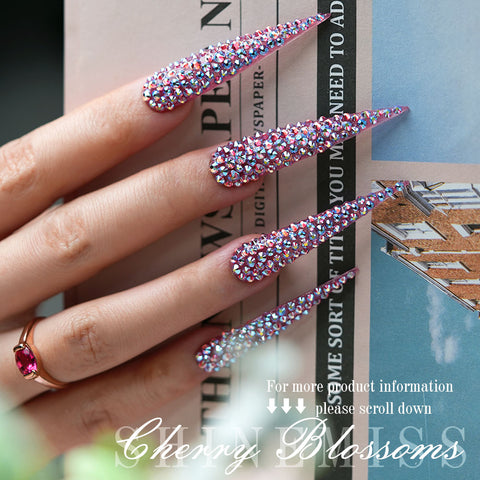 Pink Swarovski Nails Stiletto Shape Shinemiss Cherry blossoms 0222Sw017