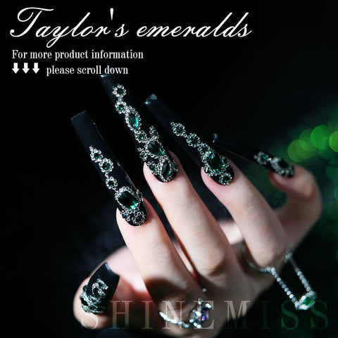 Long Square Press on Nails Green Diamond Custom Nails Shinemiss Ice Elf 0224Sw019