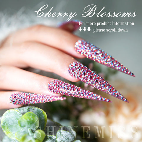 Pink Swarovski Nails Stiletto Shape Shinemiss Cherry blossoms 0222Sw017