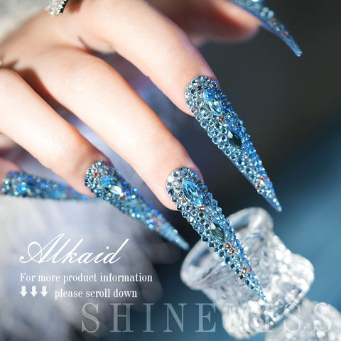 Blue Stiletto Press on Nails Long Shinemiss Alkaid 0221Sw016