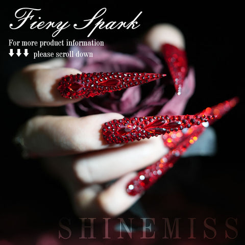 Red Ombré Crystal Nail Jeweled Shinemiss Fiery Spark 0214Sw009