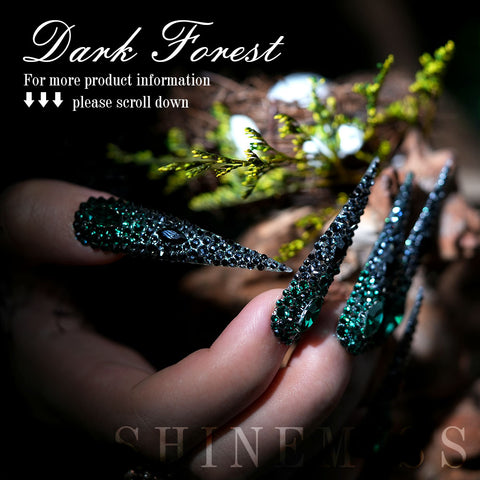 Press on Nails Swarovski Black Green Shinemiss Dark Forest 0209Sw004