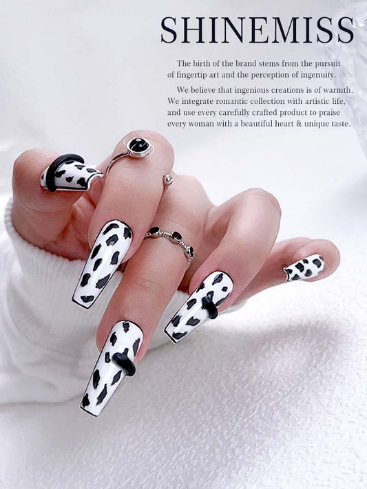 Fashion Milkcow Nails Black White Press on for Women and Girls Shinemiss 0050APZT001