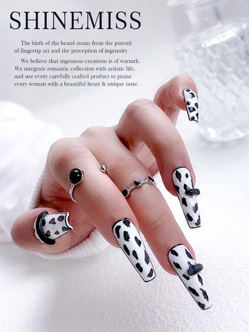 Fashion Milkcow Nails Black White Press on for Women and Girls Shinemiss 0050APZT001
