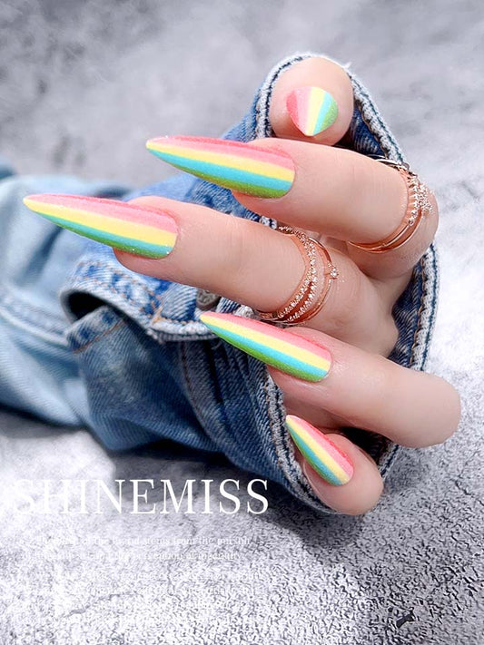 Shinemiss Colorful Presson Rainbow Candy Nails Medium 0051ShZJ001