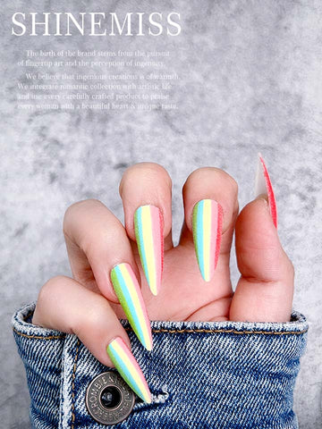 Shinemiss Colorful Presson Rainbow Candy Nails Medium 0051ShZJ001