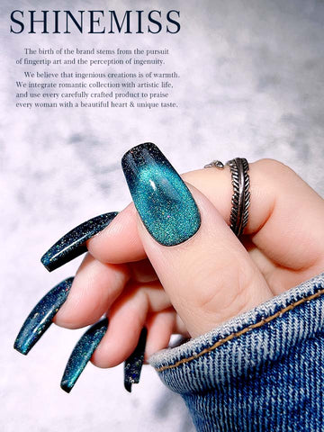 Custom Blue Cat eye Nails March Aquamarine Shinemiss 0059CEDT003