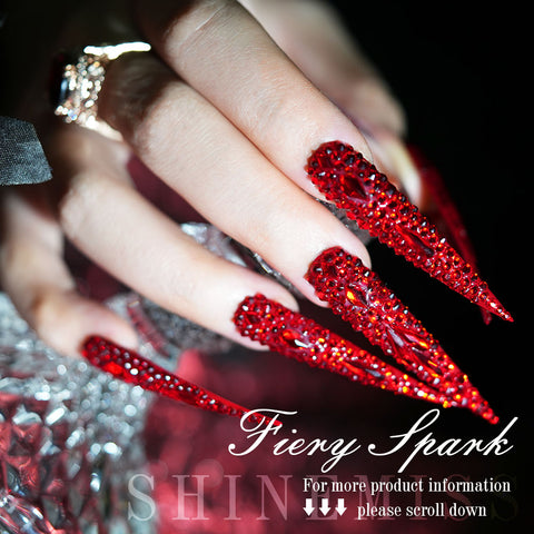 Red Ombré Crystal Nail Jeweled Shinemiss Fiery Spark 0214Sw009