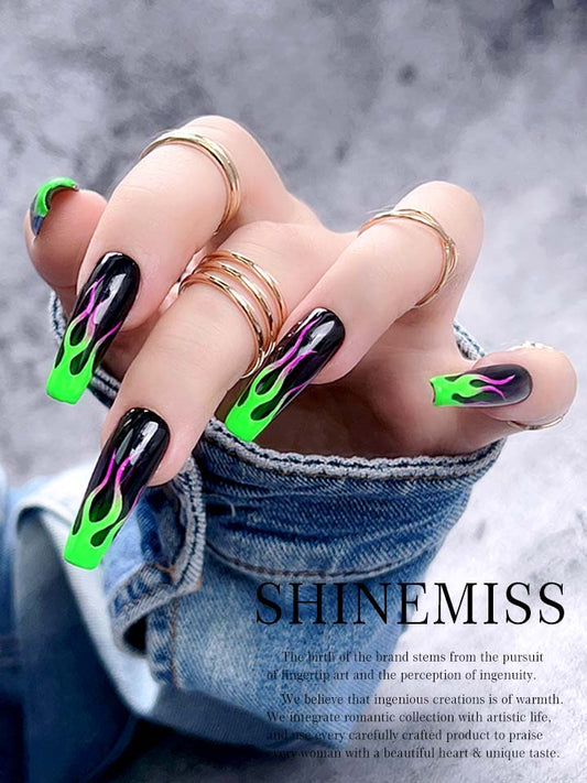 Glow in the dark Nails Green Flame Nails Shinemiss 00673DZT001