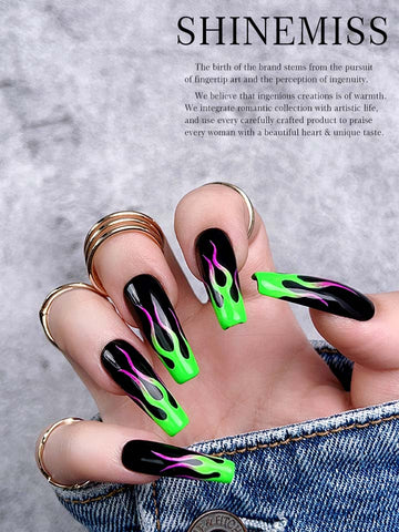 Glow in the dark Nails Green Flame Nails Shinemiss 00673DZT001