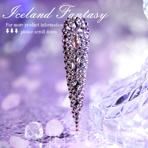 Stiletto Press on Pink Nails with Swarovski Shinemiss Iceland Fantasy 0211Sw006