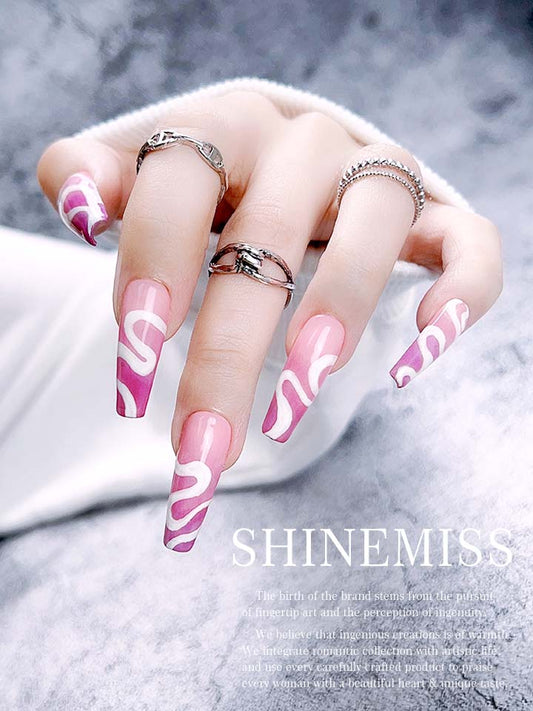 Shinemiss Glow in the Dark Nails Swirls Custom Pink Purple Press On 0007Gl001